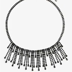 NWT Express Black Rhinestone Fringe Necklace